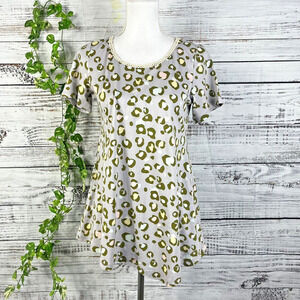 Lori Goldstein LOGO Top Tunic size Extra Small Lilac Green Leopard Pockets Slim